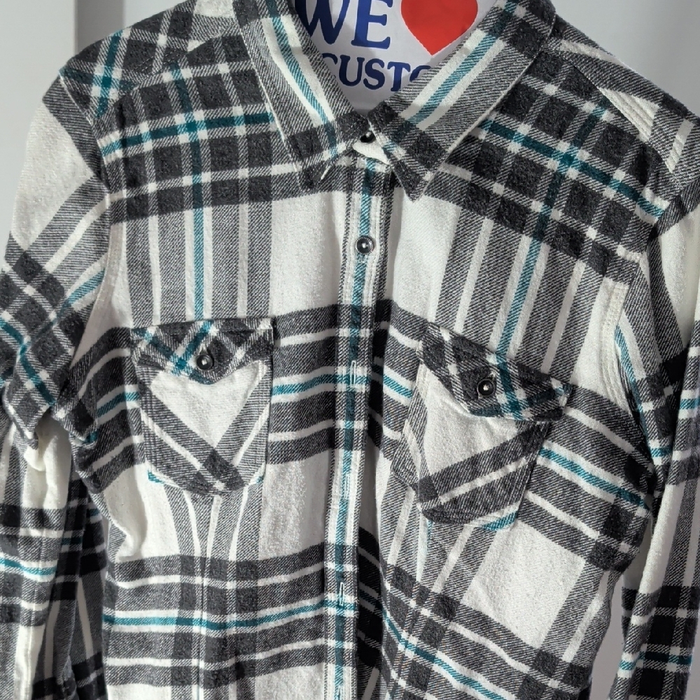 Women's Black and White Plaid Button Down Shirt